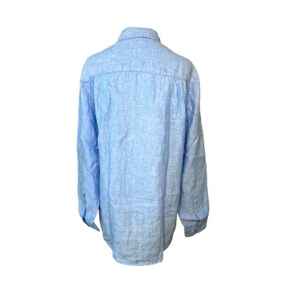 Ocean & Coast Blue Spread Collar Tab Sleeve Button Up Linen Shirt sz MEDIUM - Picture 3 of 11